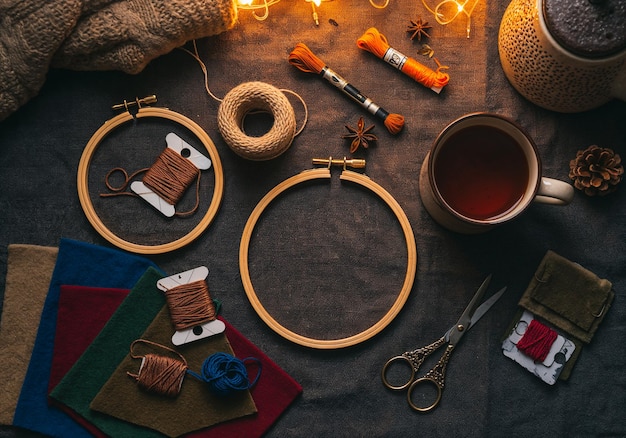 materiale pentru broderie: ațe și cerc